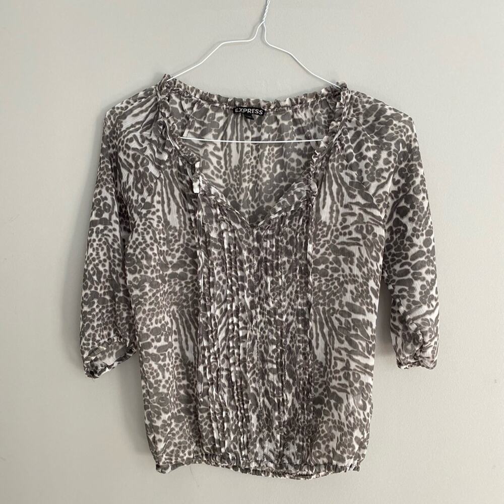 Express Black Leopard Print Sheer Blouse